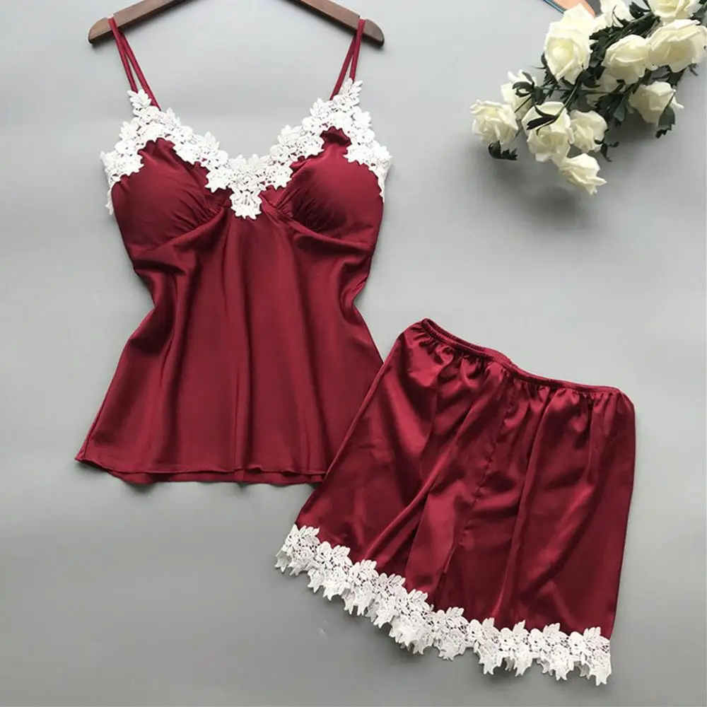 

Sexy Lingerie Women's Satin Silk Pajama Summer Spaghetti Strap Sleepwear lace pijama pyjamas women home clothes bathrobe 2019