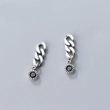 MloveAcc Панк Черные CZ серьги винтажные 925 пробы серебряные серьги-гвоздики в форме большой цепочки для женщин