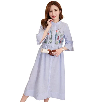 

Pregnant Women Dress Long Sleeve Casual Striped Embroidered Maternity Top Dress Maternity Maternity dresses Pregnancy Clothes