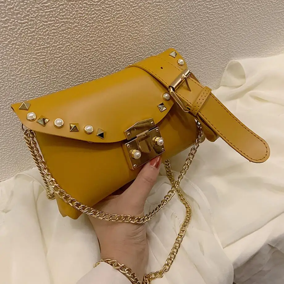 

Elegant Female Rivet Mini Chest 2019 New High Quality PU Leather Women's Designer Handbag Lock Chain Tote Shoulder Messenger Bag