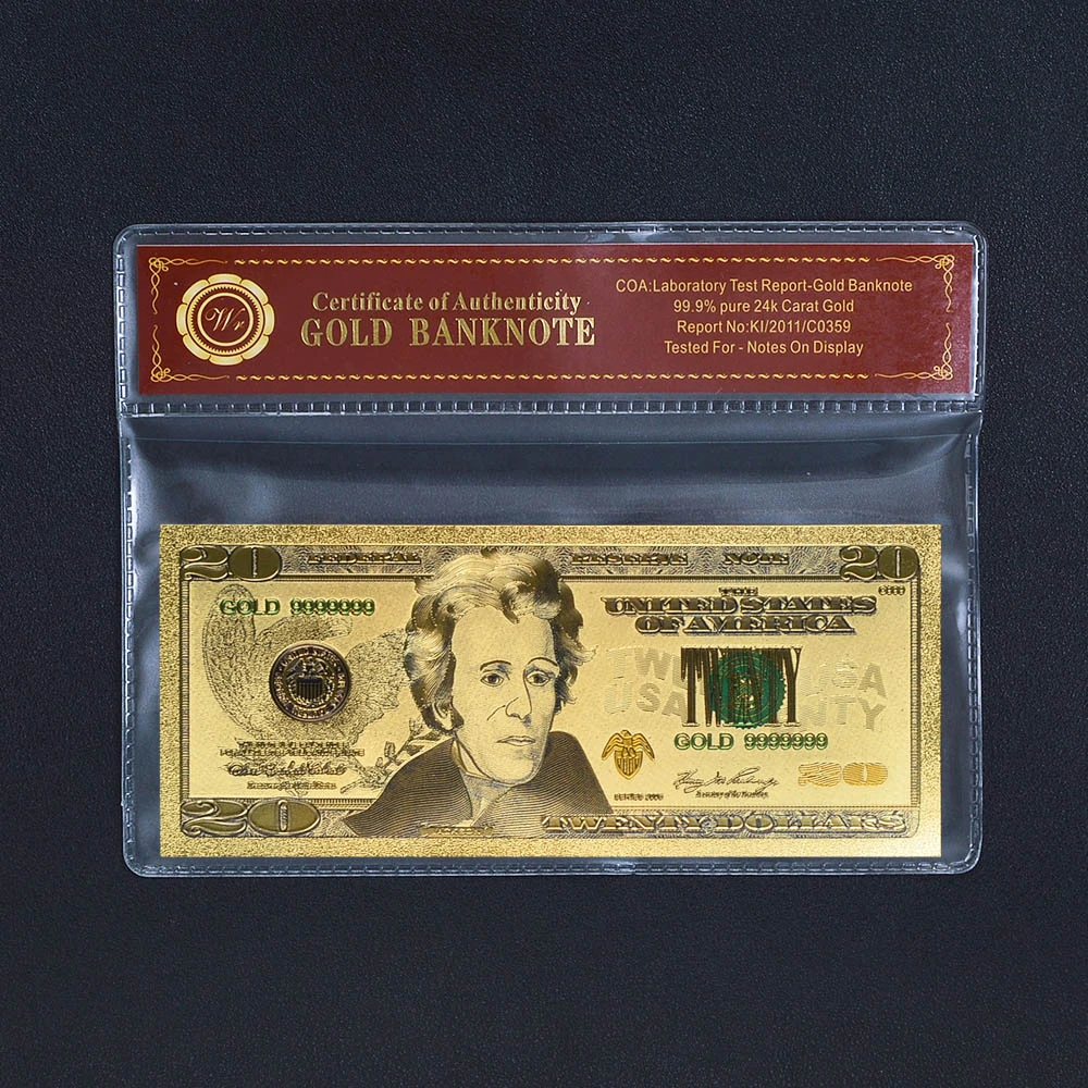Collection Colored Usa Gold Banknote 20 Dollar Bill With Plastic Card With Coa Plastic Frame Card Reel Gold Card Stockgold Plated Cards Aliexpress