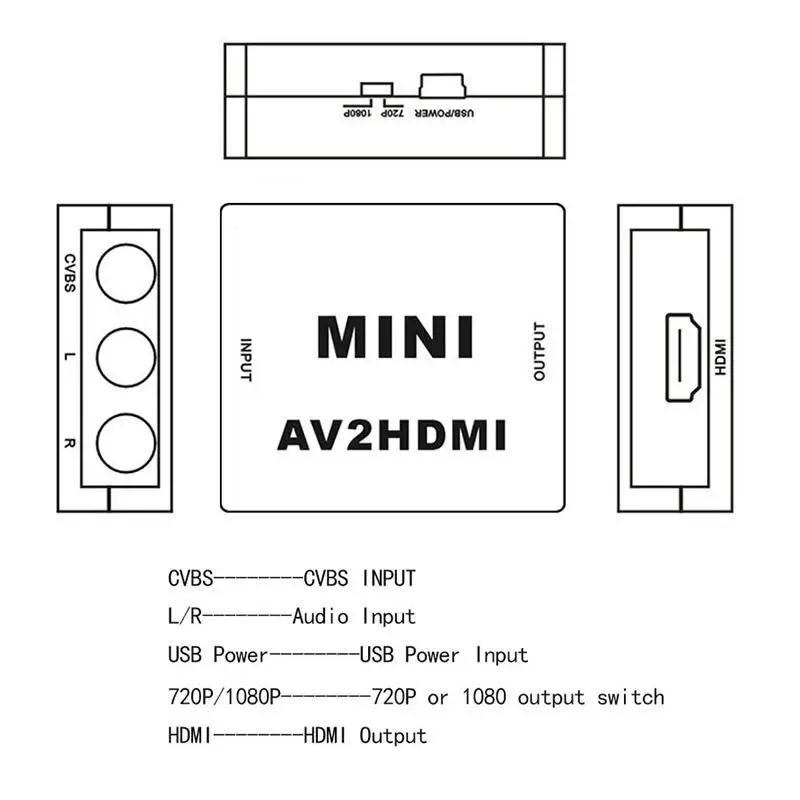 HDMI2AV Мини HD 1080 P цифровой видеопреобразователь Box HDMI RCA AV/CVSB Stereo L/R видео конвертер адаптер Поддержка NTSC PAL Выход HDMI К AV