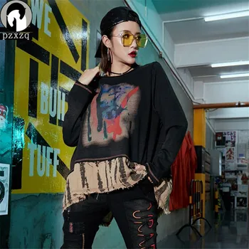 

Harajuku Large Size 2019 Spring Hip Hop Long Sleeve T-shirt Tops Hip Hop Streetwear 2-Layer Hem Swallowtail Design Tee Shirt