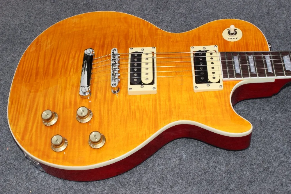 NEW Arrival Chinese factory OEM Electric Guitar in yellow color ,Quilted Maple Top &  real photos