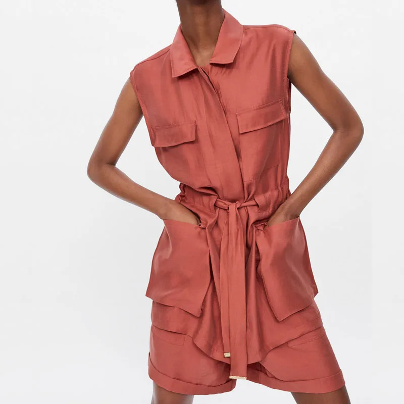 

Fashion Women Casual Lace Up Belt Loose Two Piece Set Solid Turn-Down Collar Pockets Long Shirt And Short