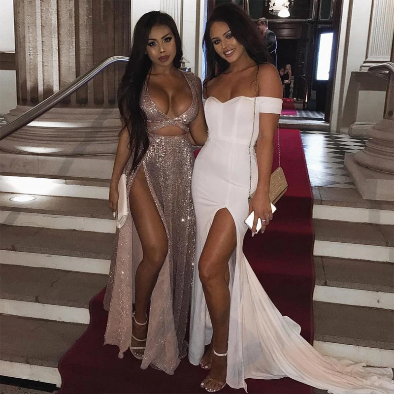 

New Fashion Classic White Bandage Elegant Women Long Dress For Party Cocktail Formal Off Shoulder Gown Vestido Outfit Wholesale