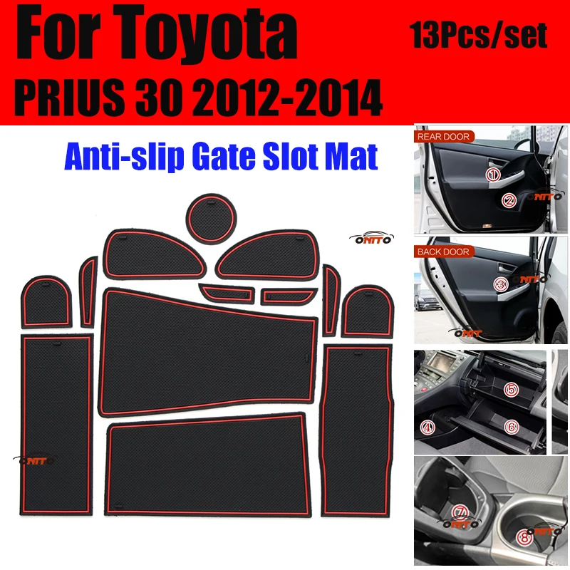 

Nonti-slip Cup Mat 13pcs/set For Toyota PRIUS 30 2012-2014 Car Styling Door Groove Pad Cushion Rubber Gate Slot Pad Covers