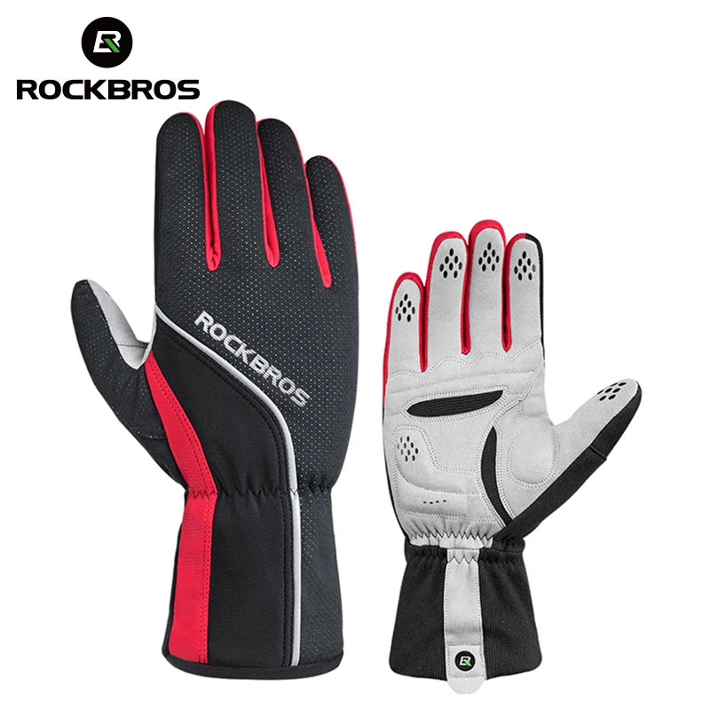 

ROCKBROS Unisex Winter Cycling Gloves Sponge Padded Thermal Full Finger Bike Gloves Windproof Men's Outdoor Sports Bicycle Glove
