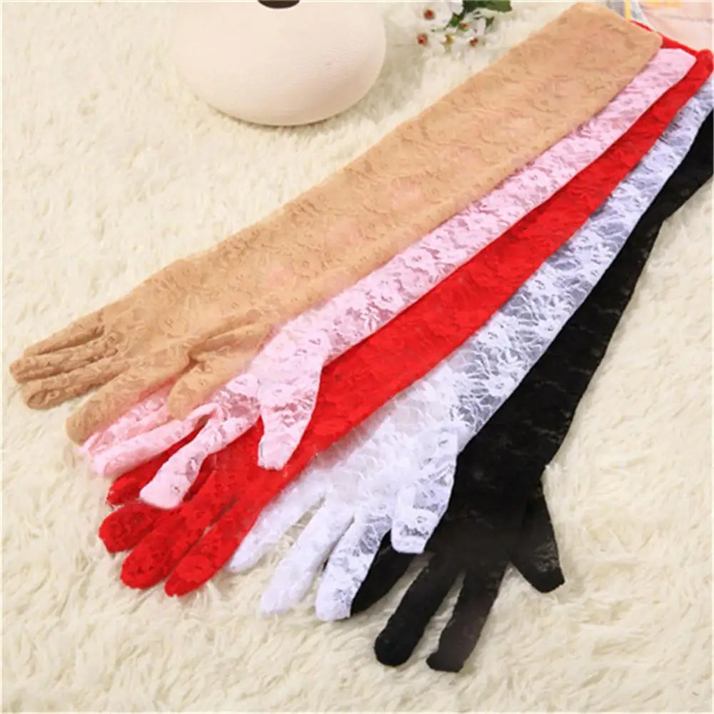 

Fashion Gloves Women's Lengthened Anti-Skid Sunscreen Sun Protection Lace Gloves For Summer Driving