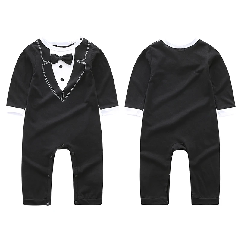 Новорожденный ребенок Костюмы Весна Babys мальчик боди с длинным рукавом джентльмен поддельные галстук дизайн хлопчатобумажный детский