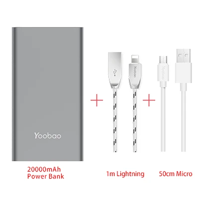 Yoobao A2 повербанк 20000mAh внешний аккумулятор с двойнымм портами выхода/входа литий-полимерный повер банк 14,5мм ультратонкая портативная зарядка с с цифровым индикатором - Цвет: GY-Lightning-Micro