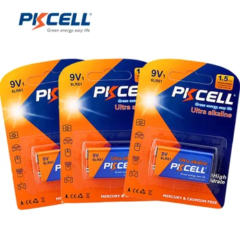 

3Pcs/3card PKCELL Battery 9V 6LR61 PPP3 1604A 6L6F22 Alkaline Battery Non-rechargeable Batteies for electronic thermomet alarm