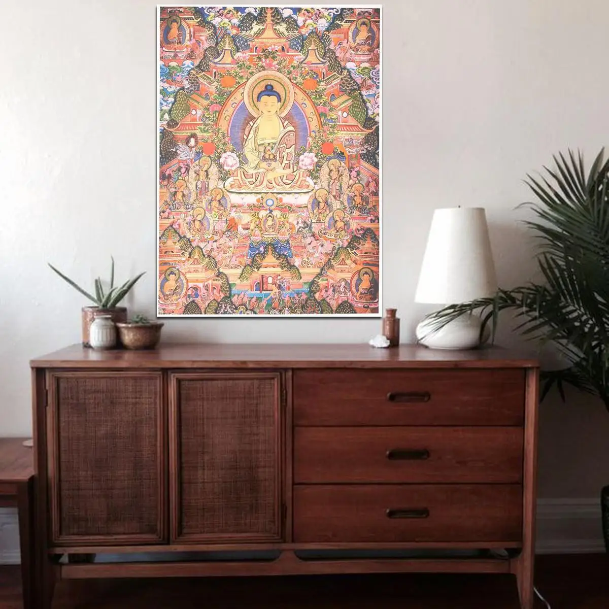 

Silk Printing Art Thangka 32 Inch Tibet Embroidery Sakyamuni Medicine Buddha Statue Tangka Southeast Asia Home Decoration