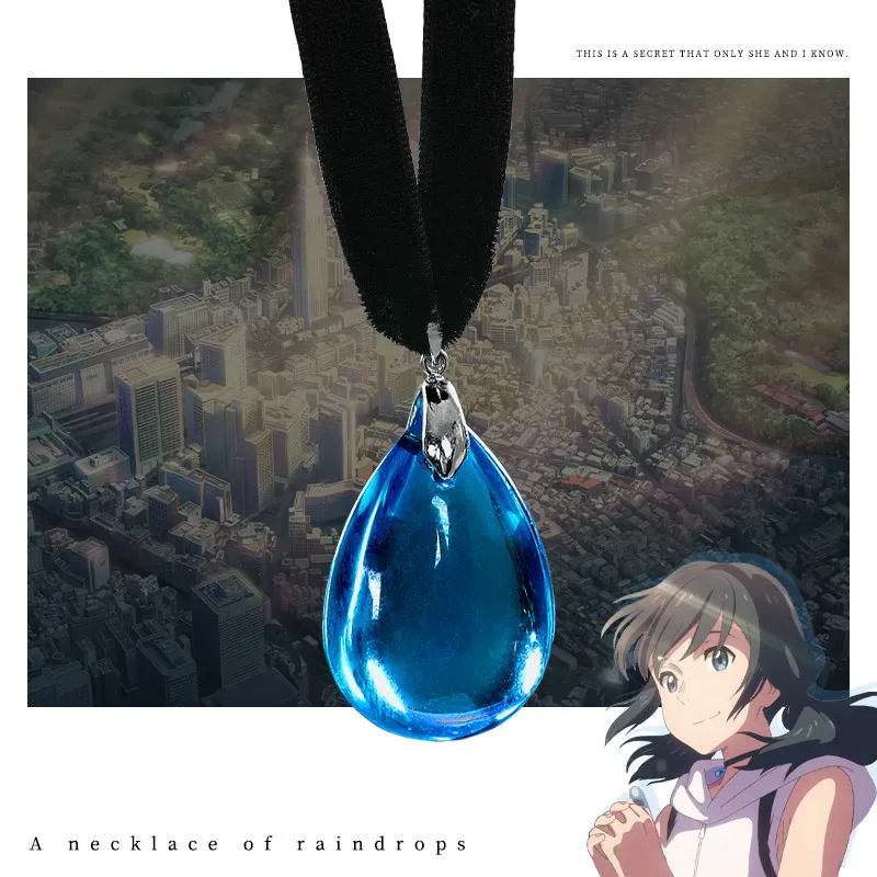 

Anime Tenkinoko Weathering With You Cosplay Accessories Amano Hina Necklace Water-Drop Crystal Metal Jewelry Pendant Keychain