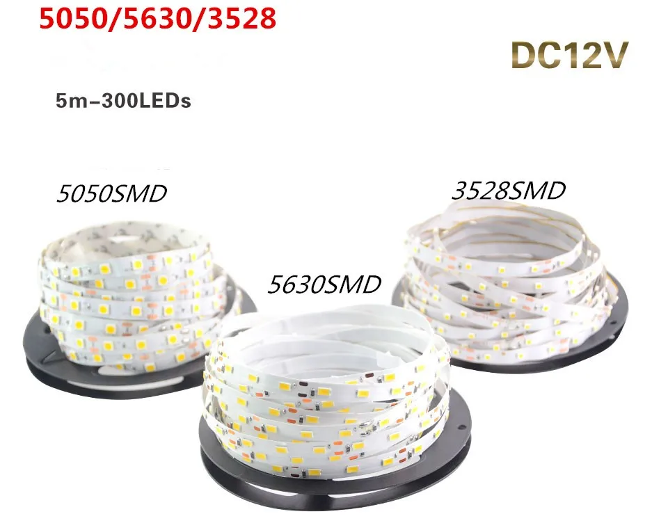 5 м свет Газа 5630 (5730) 3528 5050 SMD RGB строку ленты Клейкие ленты Roll-водонепроницаемый DC 12 В Гибкая светодиодная лампа Газа