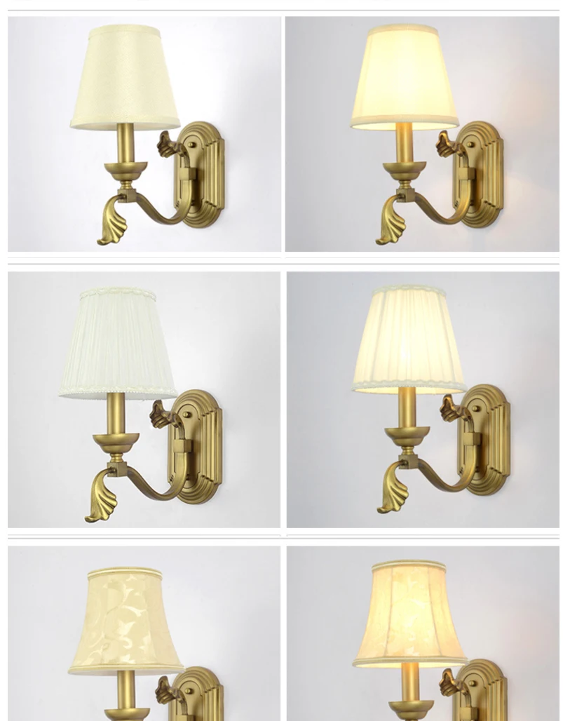 Американская винтажная латунная железная лампа E14, настенный светильник, домашний декор, прикроватный тканевый настенный светильник с абажуром