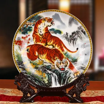 

Ceramics Pink Tiger Disk Hanging Disk Chinese Classical Home Decoration restaurant living room decoration plate Wedding Gift