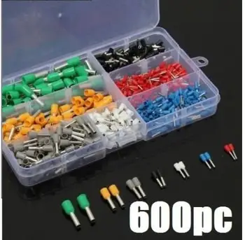 

600 Pcs Copper Wire Crimp Tube Connector Spade Insulated Cord End Cable Wire Terminal Kit DIY Hand Tool Set For 22-10AWG