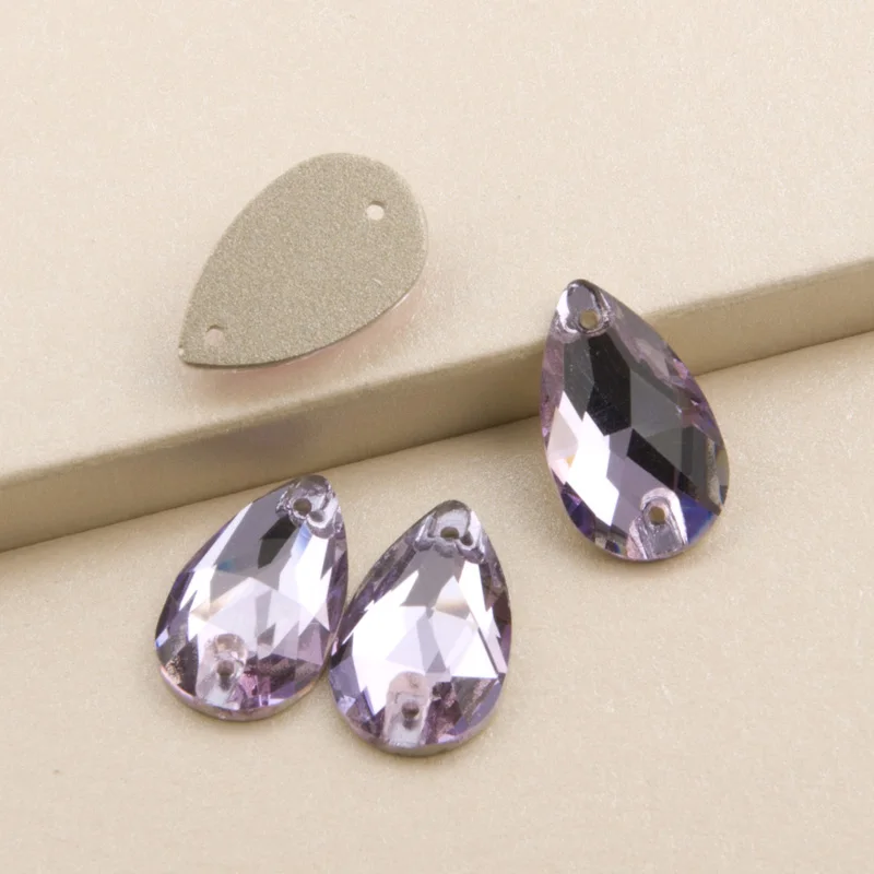 36pcs 7x12mm sew on rhinestone cabochons teardrop crystal glass dress DIY 2 hole