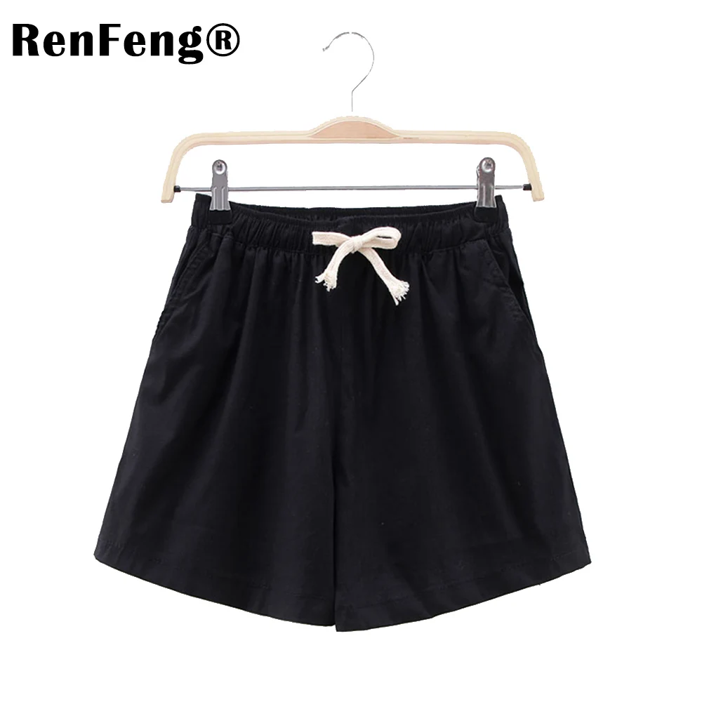 Youth Female Cotton Shorts 2018 Summer Fashion Candy Color Elastic Waist Drawstring Short Pants Woman Casual Plus Size Shorts (3)
