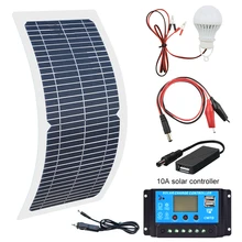 18V 10W Monocrystalline Solar Panel+10A Charge Controller Battery Charger Kit + LED Light For RV Car Boat Tourism solar lamp 3W