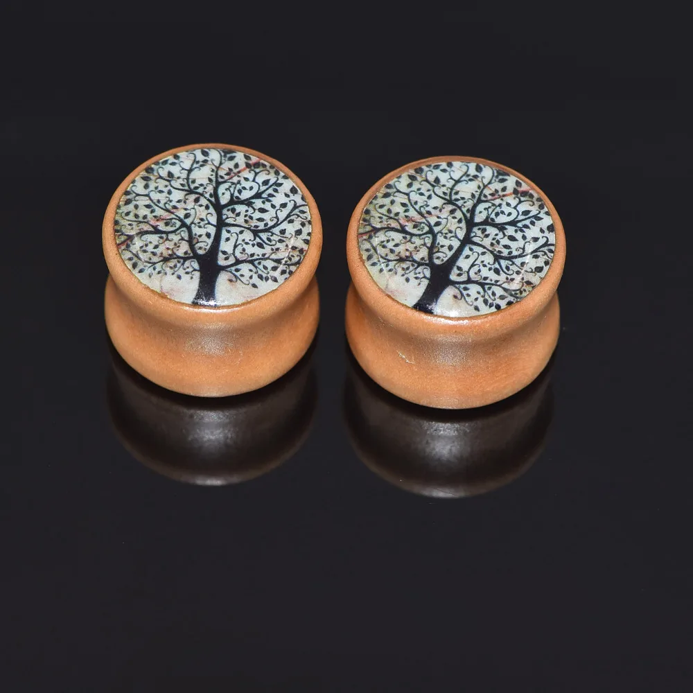 1 Pair Natural Retro Vintage Unisex Punk Round Circle Bamboo Wood Ear