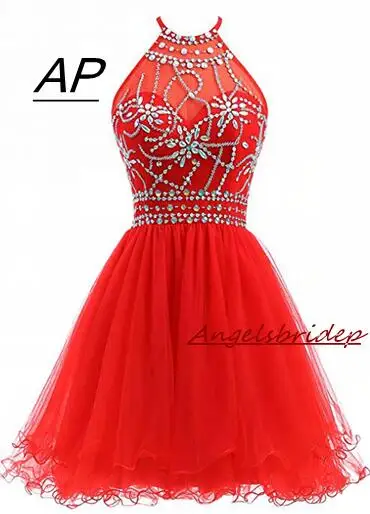 

ANGELSBRIDEP Halter Short Homecoming Dresses 2019 Sexy Backless Beading Tulle Vestidos Formatura Curto 2019 Party Celebrity Gown