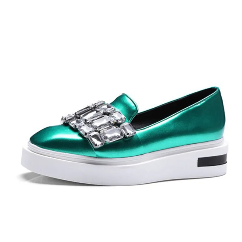 

bling bling crystal single shoe women big size solid color flat platform shoes spring summer shallow mouth loafers woman new