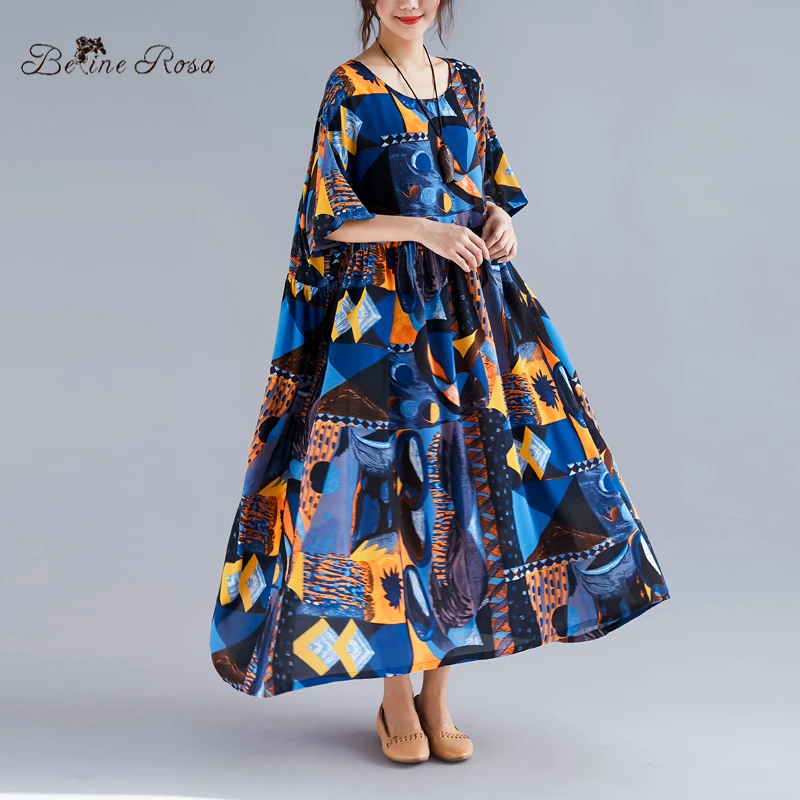 

BelineRosa European Fashion Boho Dress 2019 Summer Style Short Sleeve Large Size Dress Fit XL,XXL,3XL,4XL,5XL TYW00979