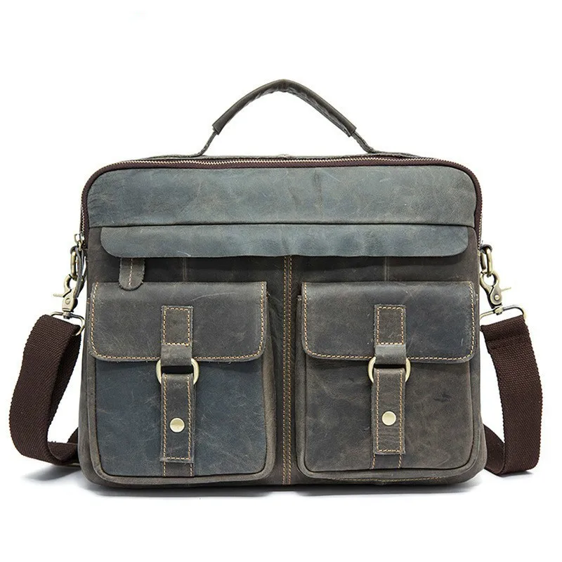

Men's Genuine Leather Male Briefcase 14 Inches Laptop Bag Leather Bags For Men A4 Documents Business Tote Handbag Bolso Hombre