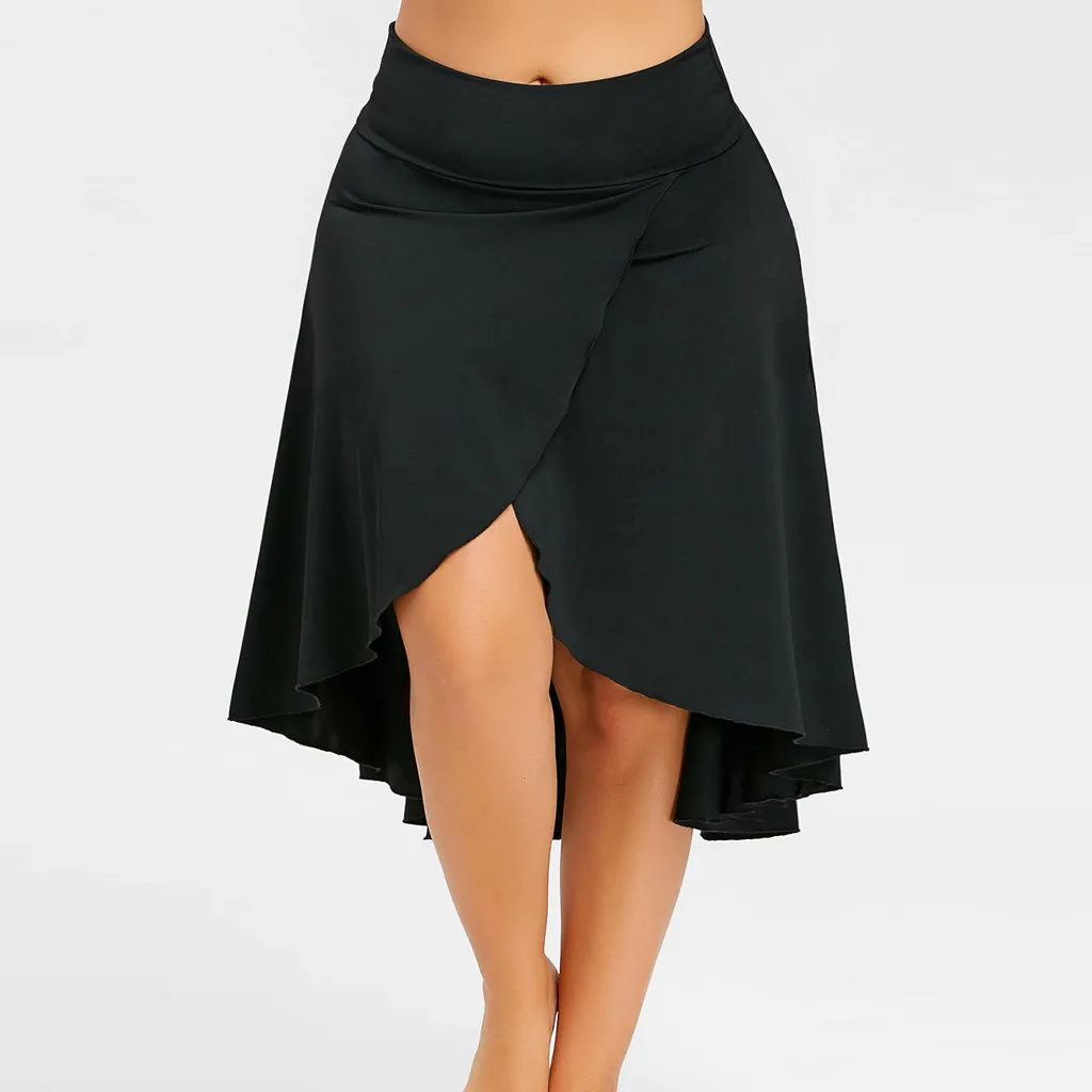 

Fashion Women Casual Solid Ruffles Asymmetrical Split Swing Party Skirt