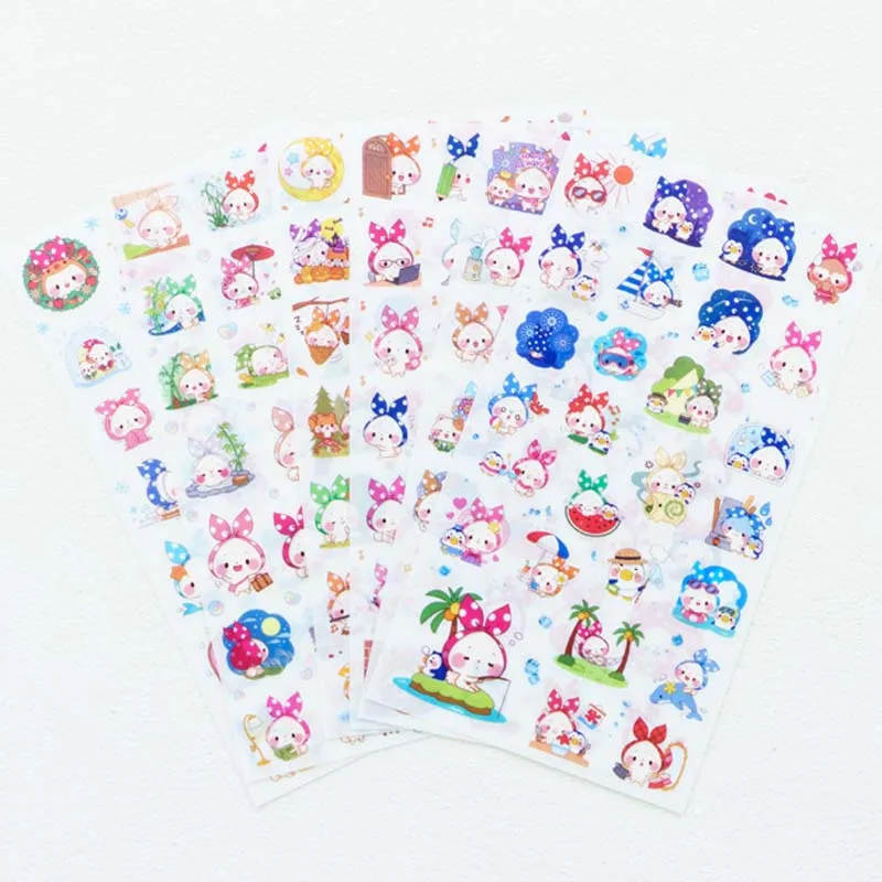 

Joylong 6Pcs Kawaii Stickers Scrapbooking Cute Rabbit Kids Sticker Pack Pusheen DIY Toys For Children Diary Album Decoration