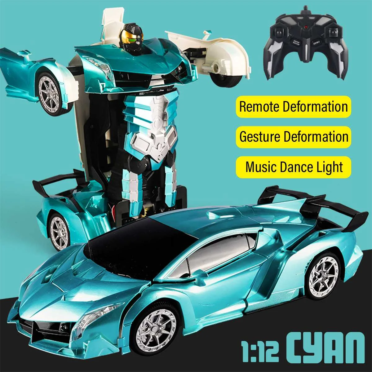 1:18 пульт дистанционного управления трансформатор жестовое зондирование rc автомобиль роботы-трансформеры модели столкновения ручной деформации RC автомобиль подарок игрушка - Цвет: Cyan
