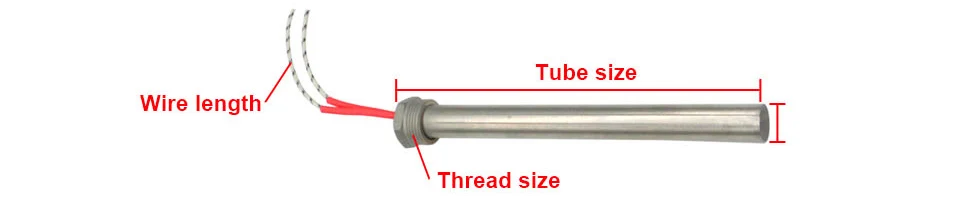 LJXH DN15/21mm Thread Cartridge Heater Heating Element 201SS 15mm Tube Dia. 300W/500W/800W/1000W/1100W