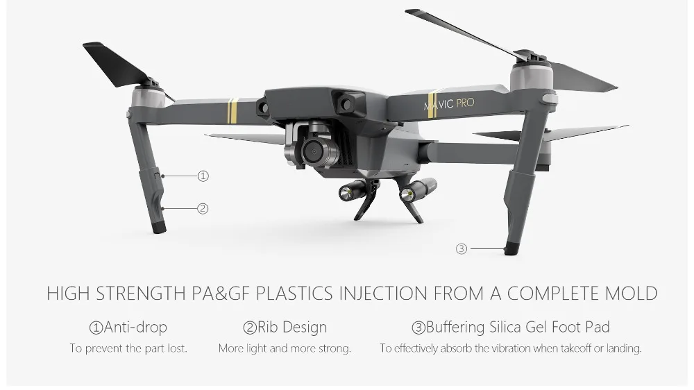 PGYTECH DJI Mavic pro шасси стояк скольжения расширитель+ светодиодный фара дальнего света ночник легкий Дрон аксессуары