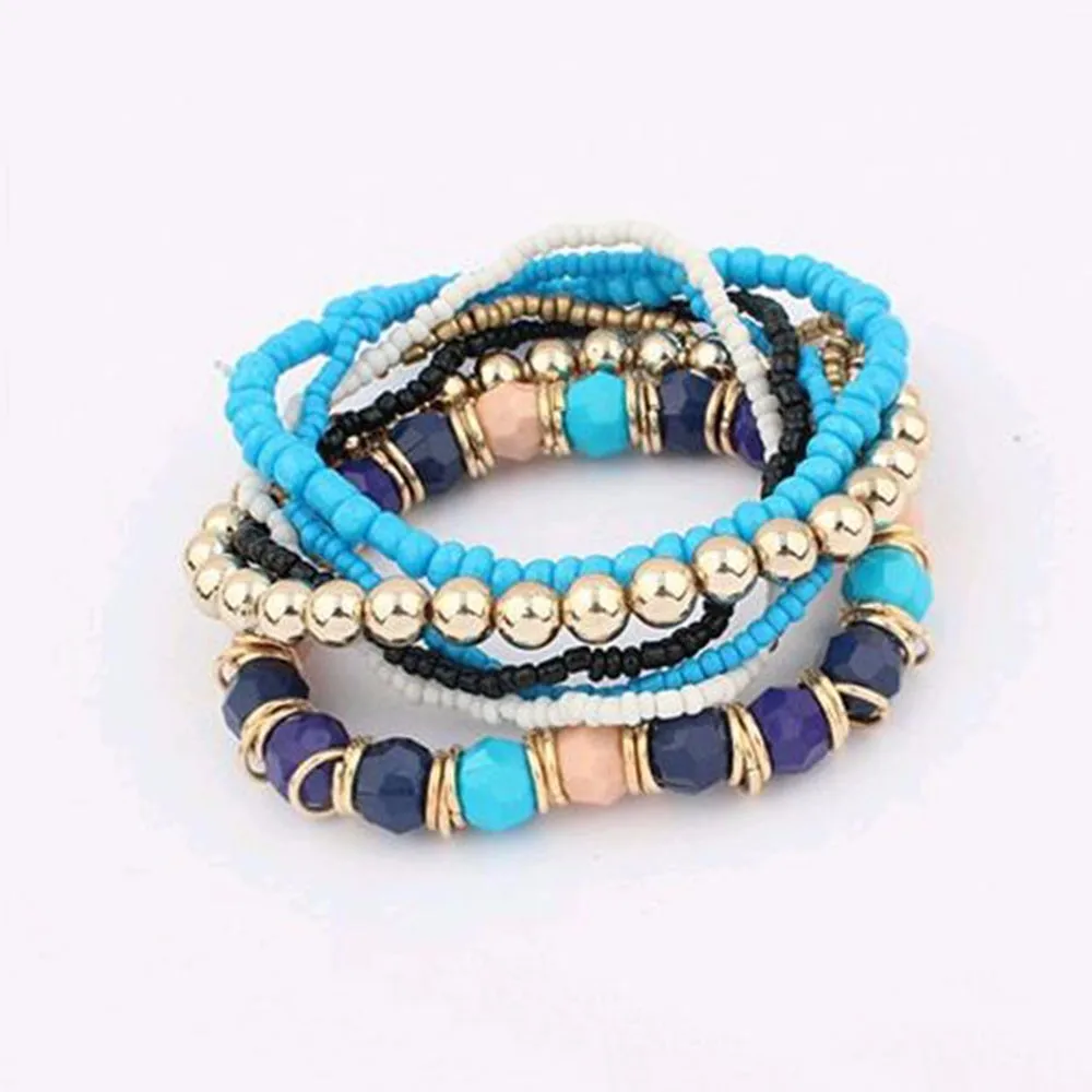 

KISSWIFE 2016 Bohemian Summer Jewelry MutiLayer Beads Bracelets & Bangles for Women Elastic Strand