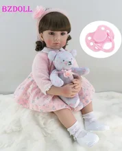 Edição limitada 60 cm silicone renascer criança menina bebê boneca lifelike vinil rosa princesa brinquedo com urso presente de aniversário