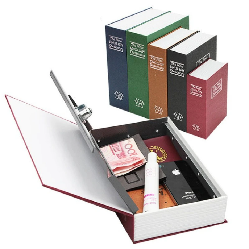 

SaiDeKe Small Metal Simulation books safe piggy bank deposit box with key Credentials valuables Storage box Private money boxes