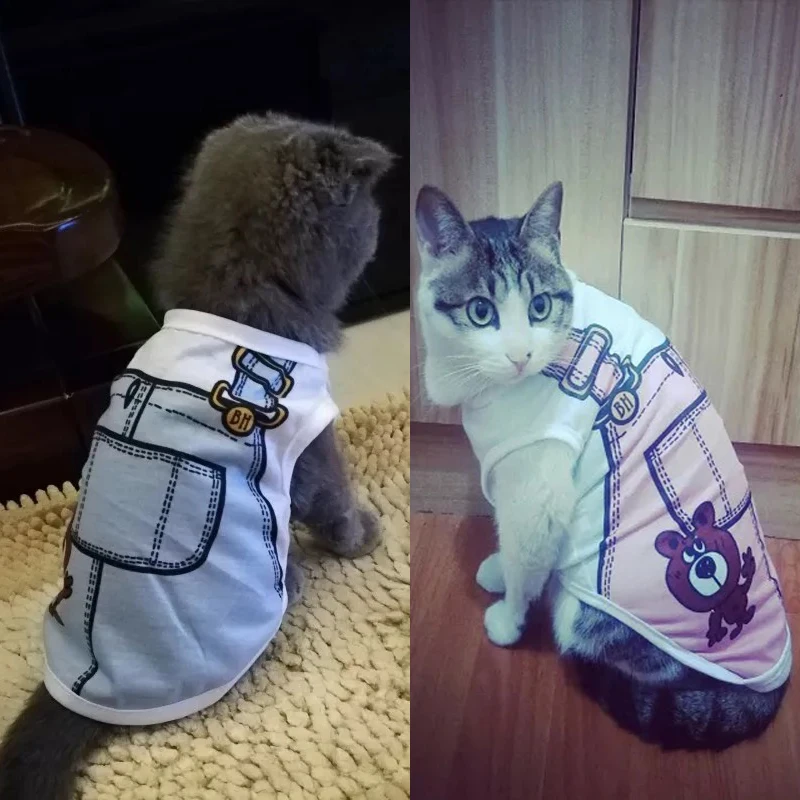 

Cartoon Cat Clothes Summer Soft Pet T-shirt Clothing For Small Cats Casual Vest Spring Kitten Dog Outfit Clothing XS-XXL