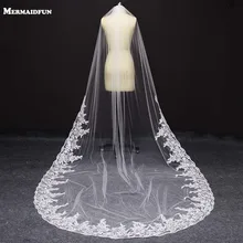 Реальные фотографии с отделкой из бисера на частичное кружево крайний слой Соборная вуаль с расческой Свадебные Элегантные Фата вело De Novia