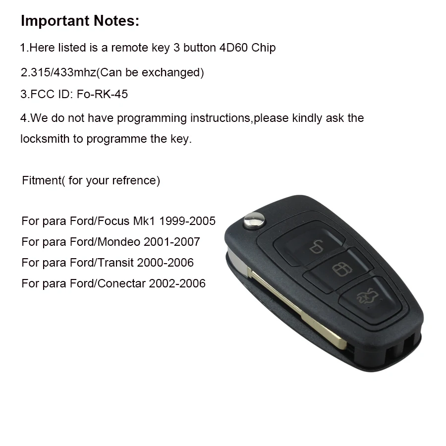 GORBIN 3 кнопки 433 МГц складной дистанционный ключ автомобиля для Ford Focus Mk1 Mondeo Transit транспондер чип 4D60 Uncut FO21 лезвие