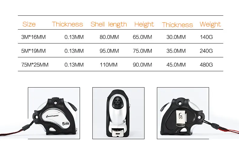 Новинка, 3 м, 5 м, измерительная лента с самоблокирующимся замком, резиновый чехол, измерительная лента промышленного класса из АБС-пластика, измерительные приборы