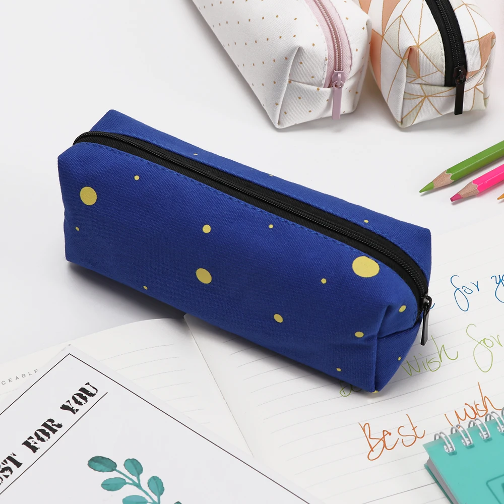 

1PC Canvas Starry Sky Makeup Pouch Case Large Capacity Cases for Girl Women Makeup Bag Simple Striped Geometry Zipper Bag