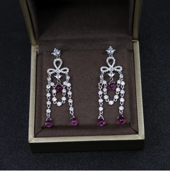 

Hot Brand Pure 925 Sterling Silver For Women Cubic Zirconia Stone Lamp Tassel Earrings Wedding Party Earrings Silver Jewelry