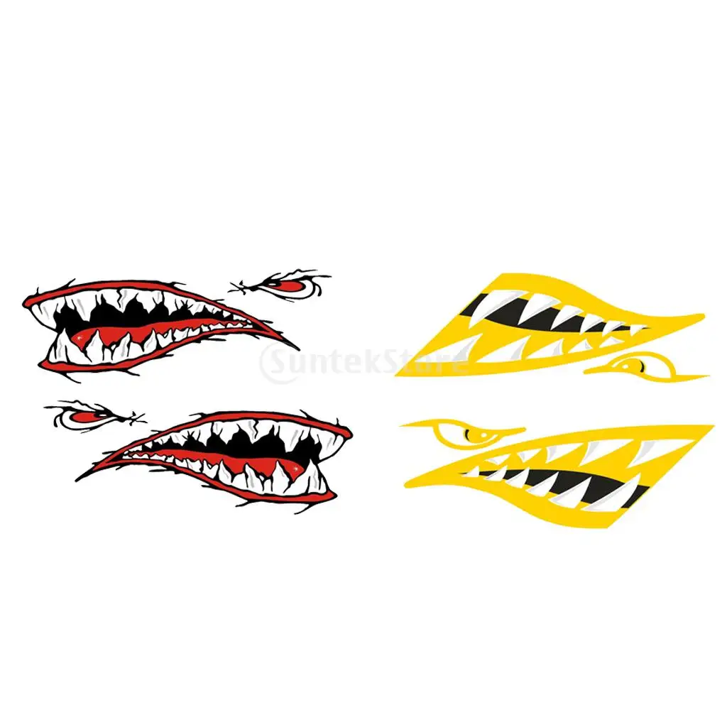 4x Vinyl Shark Mouth Fish Bone Kayak Dinghy Fishing Boat Decal Funny Sticker