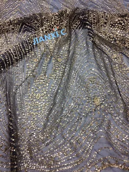 

hot sale David-81050 embroidered tulle mesh lace fabric high quality african french net lace fabric with glitter