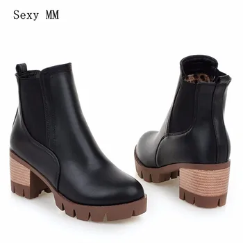 

Spring Autumn Square High Heels Ankle Boots Women Short Boots Ladies Shoes botas botte femme Plus Size 34-40.41.42.43