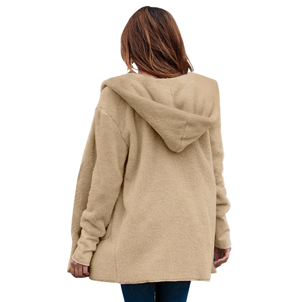 New cardigan women's autumn&winter high-end velvet jacket in the long coat solid color overcoat female windbreaker Keep warm