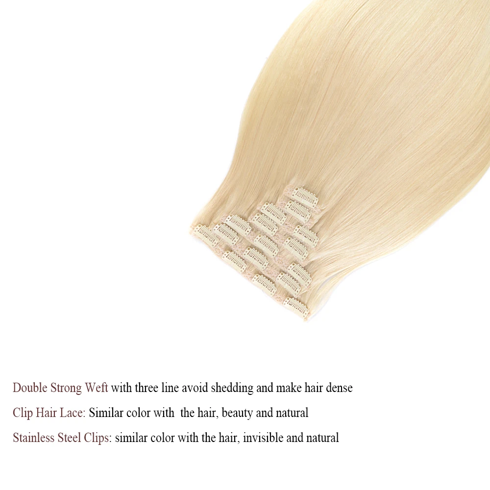Doreen 200 г #60 Блондинка Клип В пряди человеческих волос для наращивания Полная Голова Набор 10 шт. бразильский парик сделано Remy прямые волосы