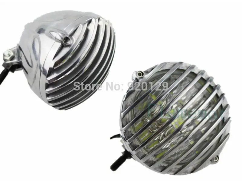 Motorcycle Motorbike Moto Parts Aluminum Scalloped Finned Grill Led Headlight For Harley Chopper Tri XS650 Bobber scalloped triangle halter bralette